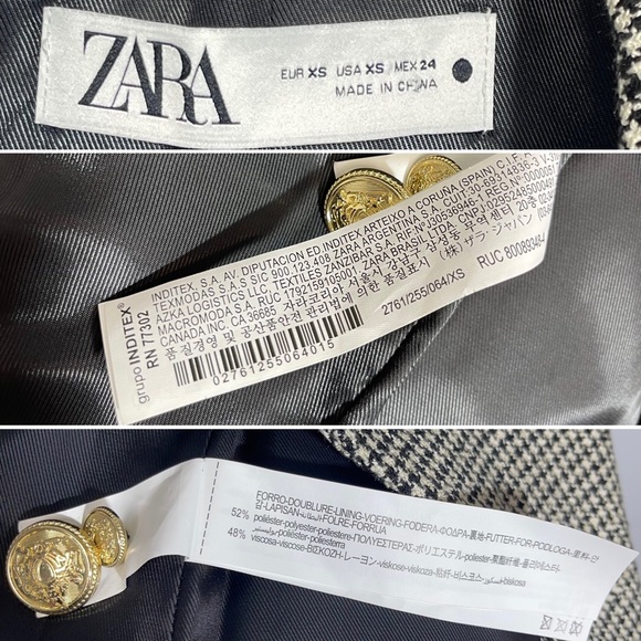 Zara Houndstooth Textured Gold Button Tweed Double Breasted Blazer 2761/255 XS - Picture 13 of 16